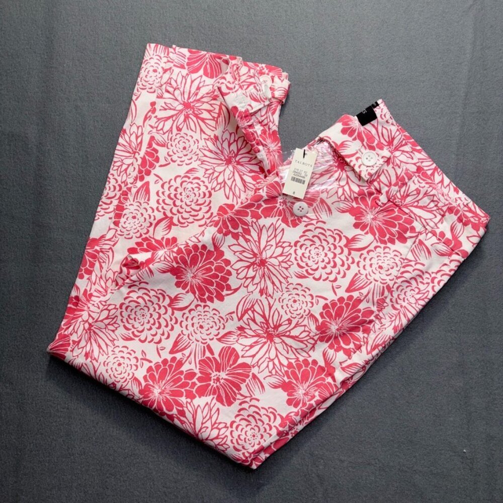 NEW NWT Women's Talbots The Perfect Skimmer Crop Pants Pink White sz. 8